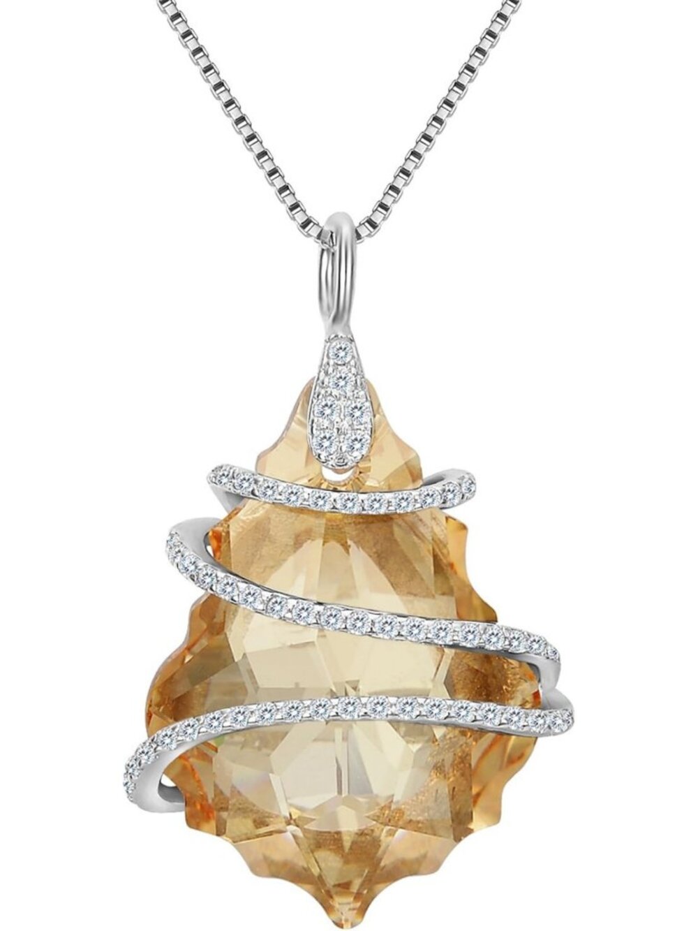 Sterling Silver 925 CZ Baroque Pendant Necklace - Adjustable Fashion Jewelry
